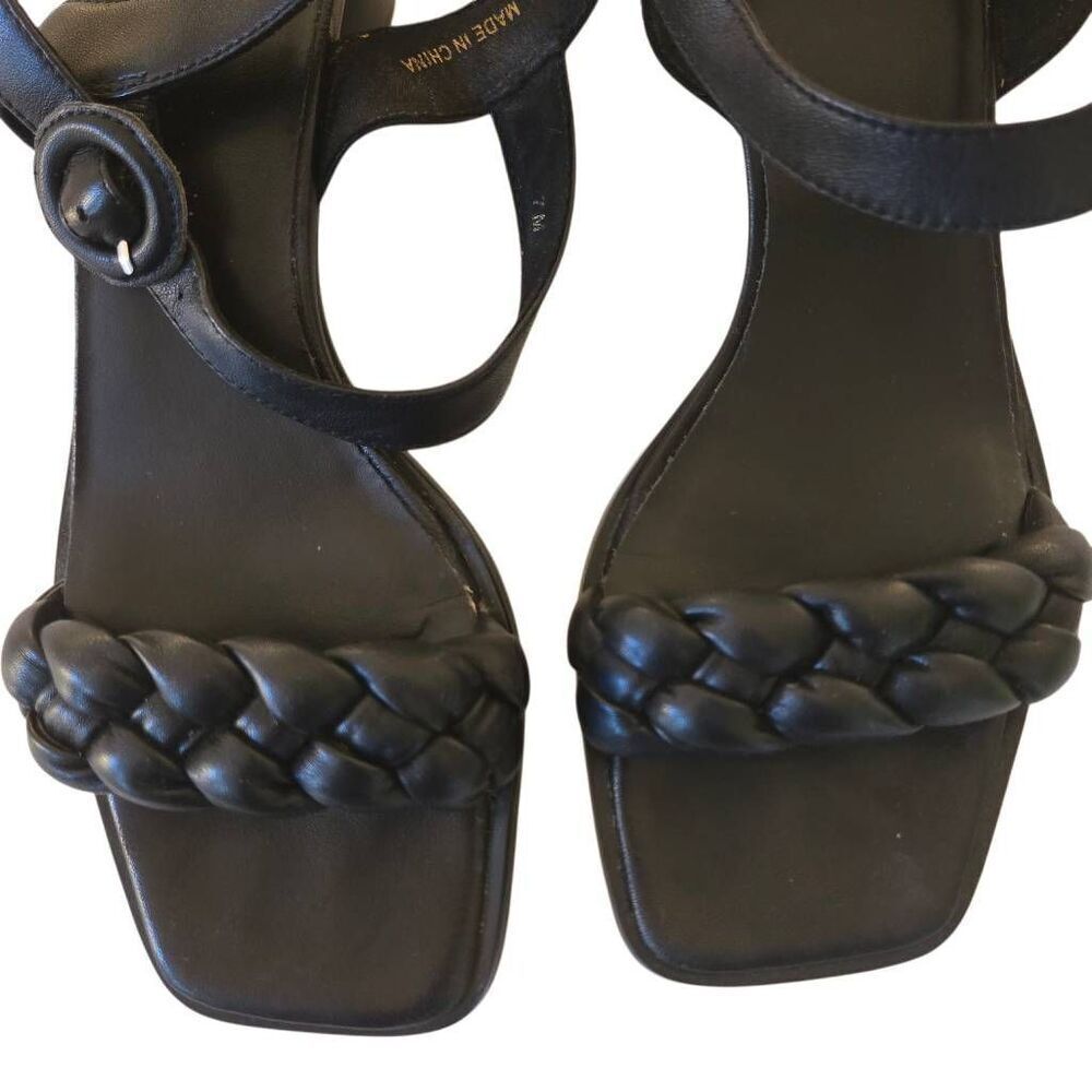 Van Eli Womens Open Toe Braided Strap Block Heel Leather Sandals Black Size 7M - Picture 2 of 11